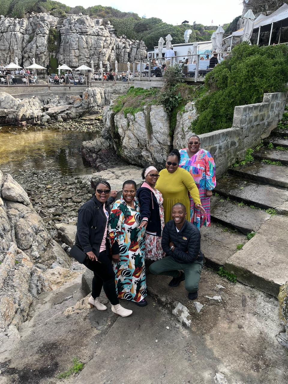 Tour group on the rocky steps near Cape Point